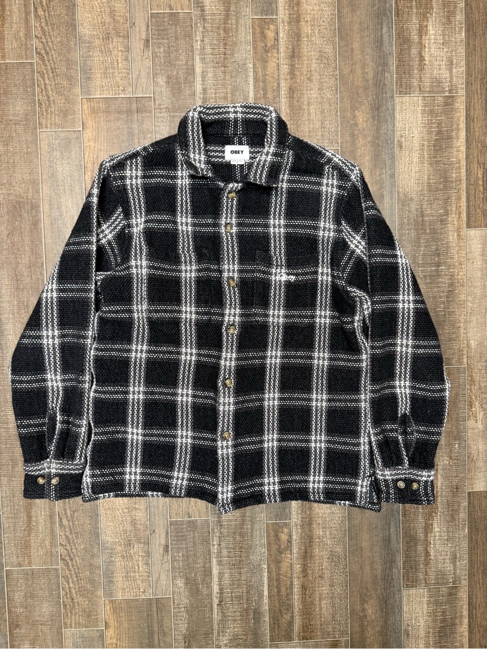 Obey Wes Black and White Woven Plaid Shirt